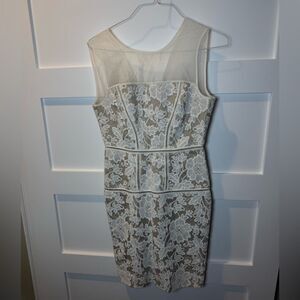 Trina Turk Dress Elegant Lace Overlay Dress in Cream with mesh neckline size 6